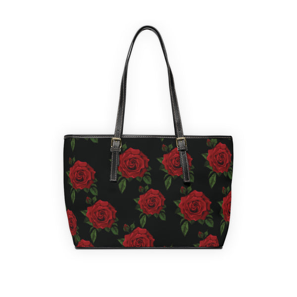 Floral PU Leather Shoulder Bag - Elegant Red Roses Design