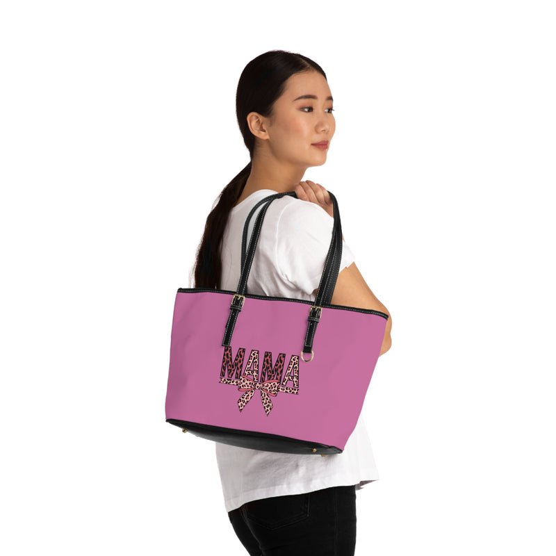 Stylish PU Leather Tote Bag for Moms - "MAMA" Leopard Print Design