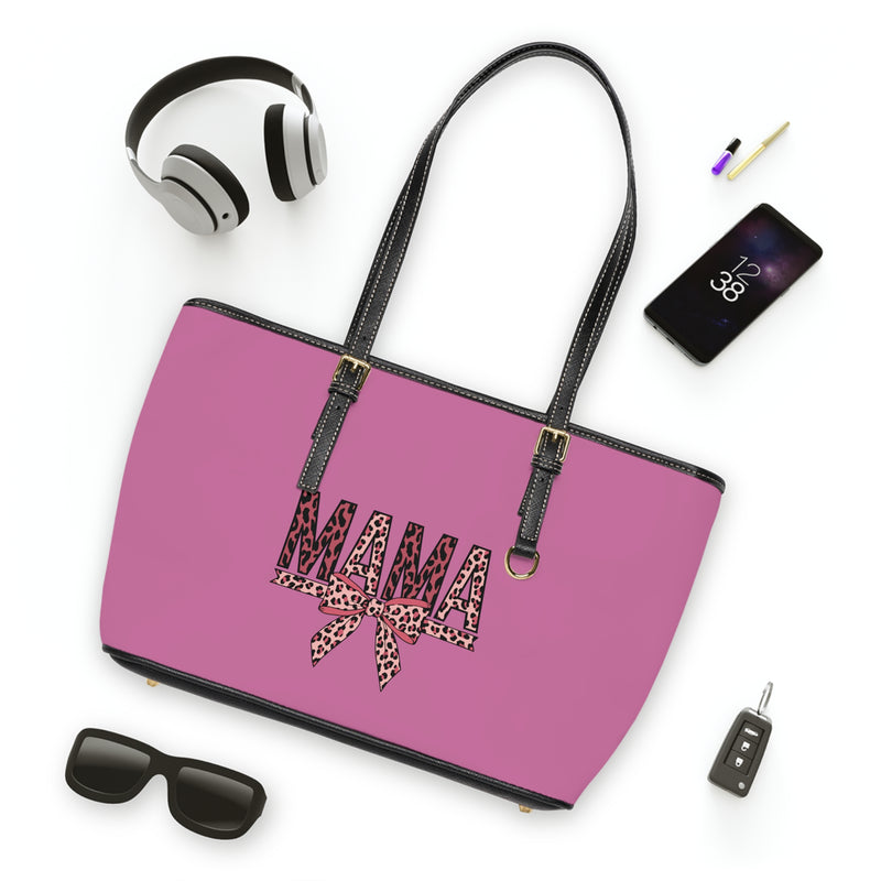 Stylish PU Leather Tote Bag for Moms - "MAMA" Leopard Print Design