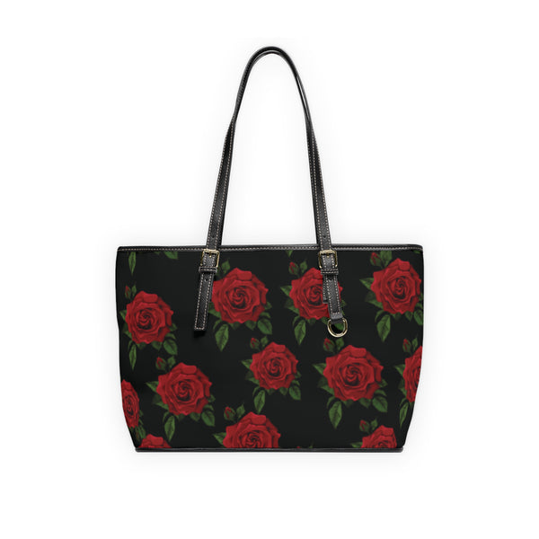 Floral PU Leather Shoulder Bag - Elegant Red Roses Design